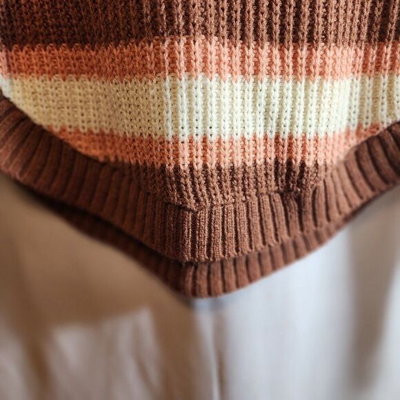 SO MULTICOLORED SWEATER SIZE MEDIUM IVORY BROWN RUST LONG SLEEVE ROUND COLLAR - Picture 4 of 7